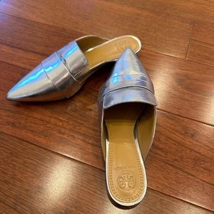 Tory Burch Rosalind Leather Metallic Mules